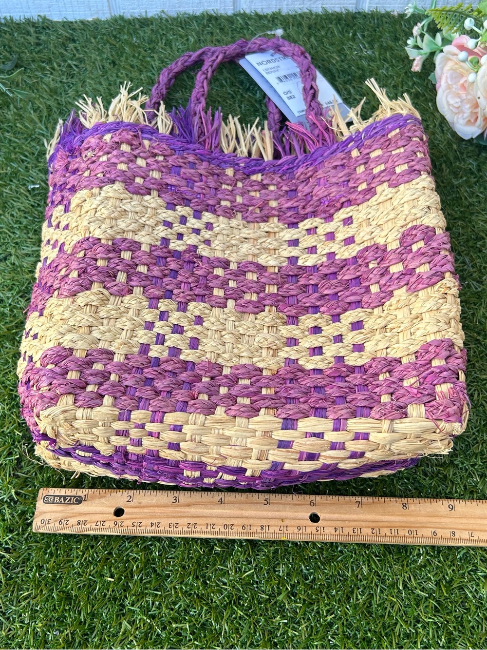 L Space - Charlie Bag - Berry Woven Straw Tote Bag in Purple and Natural New - Picture 15 of 16